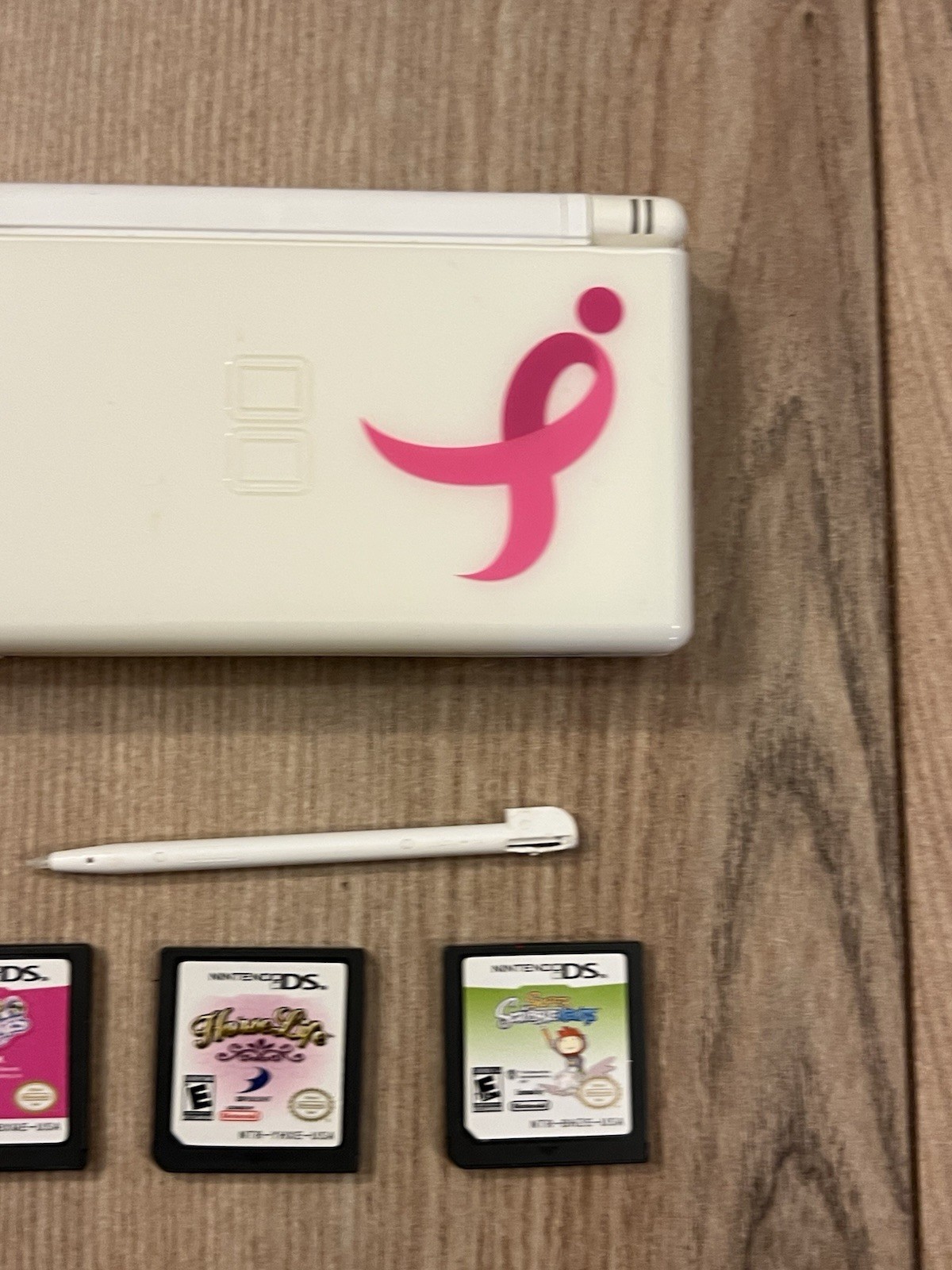 Nintendo DS Lite USG-001 KOMEN BREAST CANCER Ribbon AGS-001 w/ 10 Games Tested