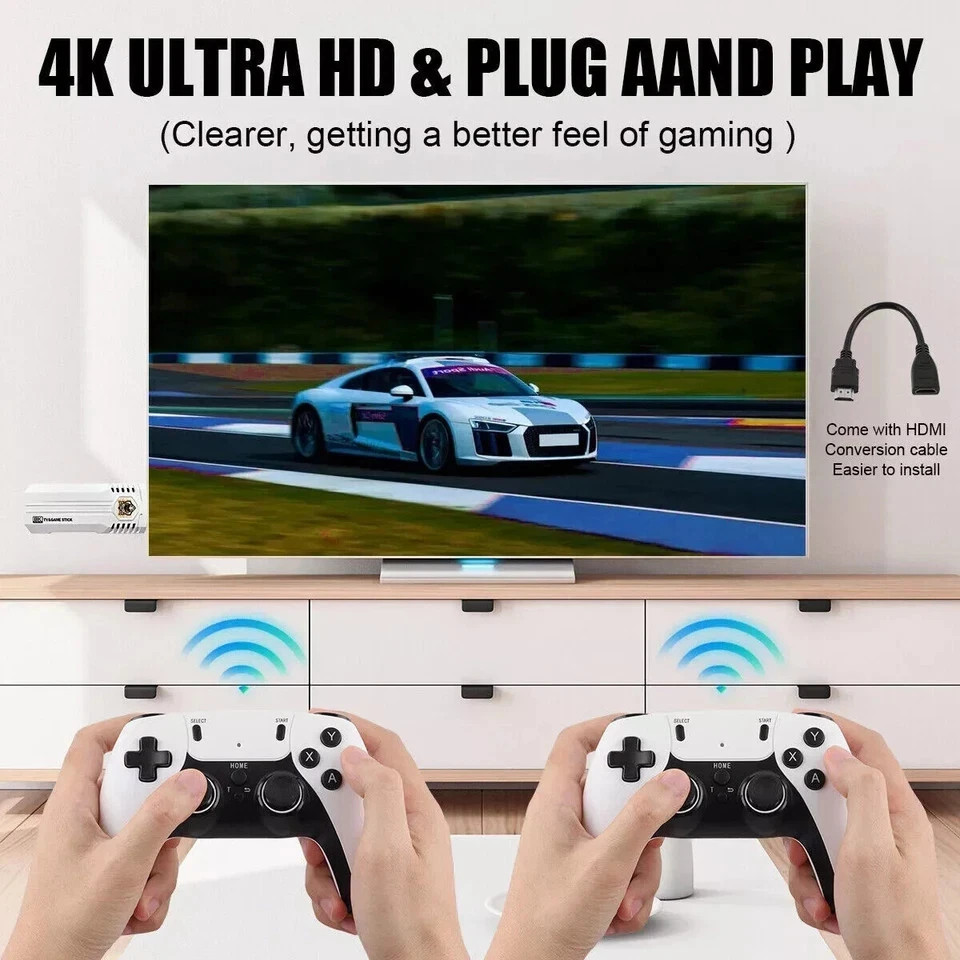 128G HDMI TV Video Game Stick M15 4K Gaming Console Gamepad 2 Pack Controller US