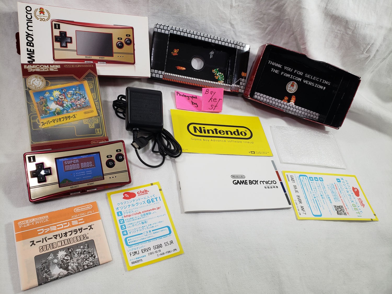Nintendo Game Boy Micro Famicom Red Gold Console 20th Mario COMPLETE Box GameBoy