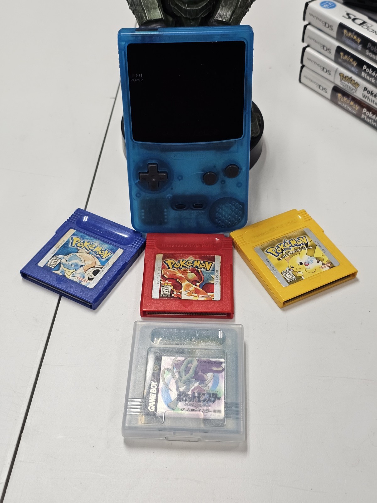 Nintendo Game Boy Color Clear Blue Console with Games READ DESCRIPTION