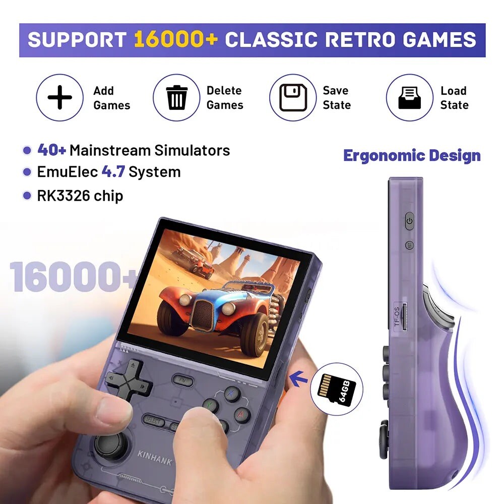 K36 Retro Handheld Video Game Console 16000+ Retro Games Emulator 3.5 in – Black