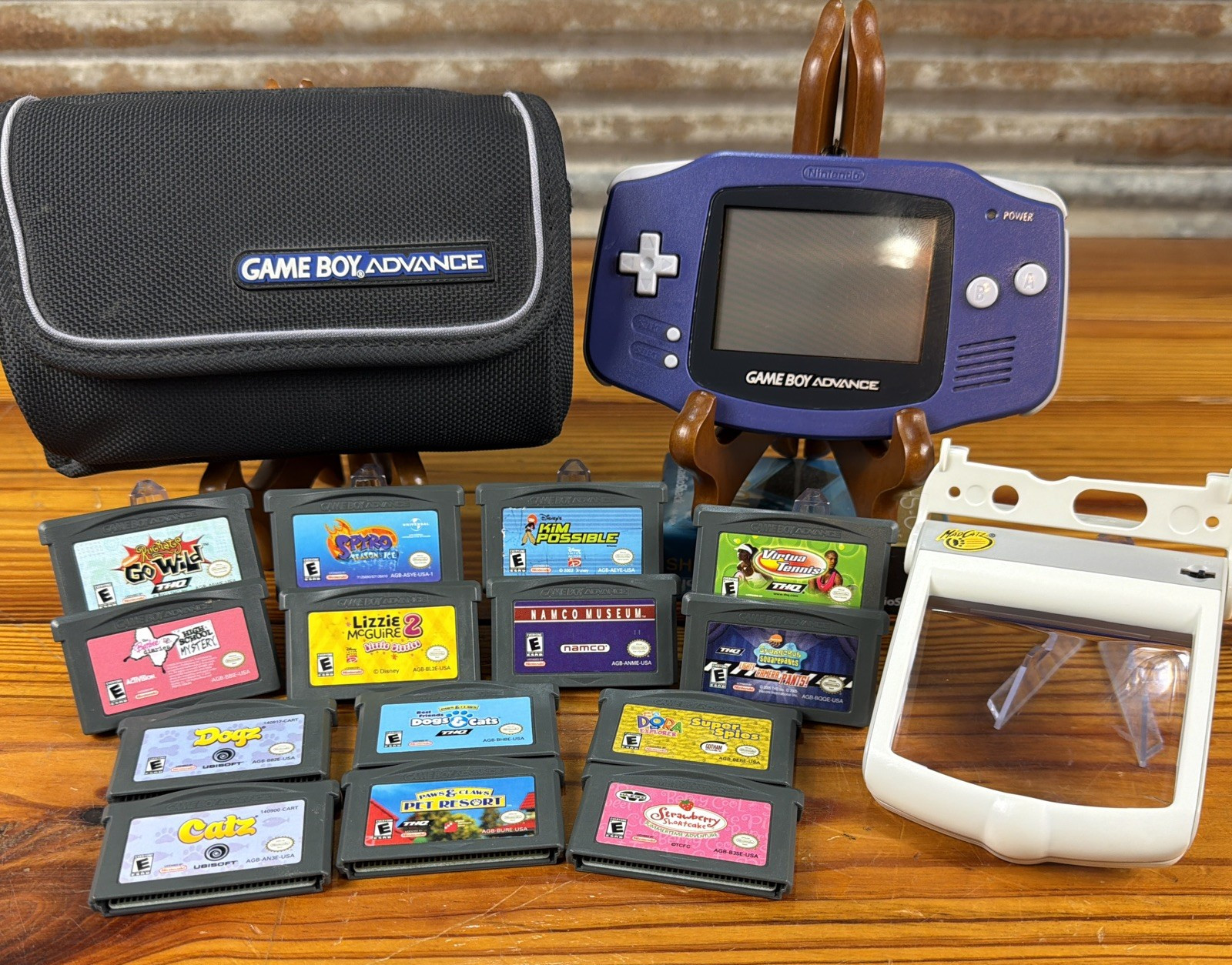 Nintendo Game Boy Advance Handheld HUGE BUNDLE Purple Indigo 14 Games PLUS!