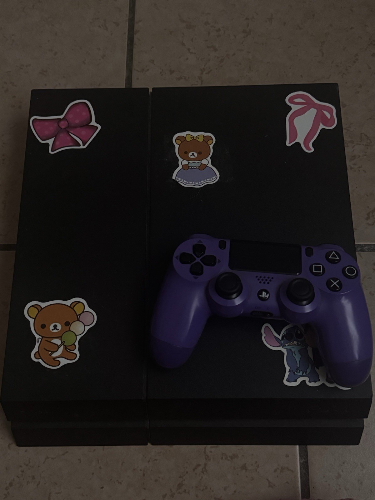 Sony PlayStation 4 Console Black Wi-Fi Blu-Ray Purple Controller & Stickers