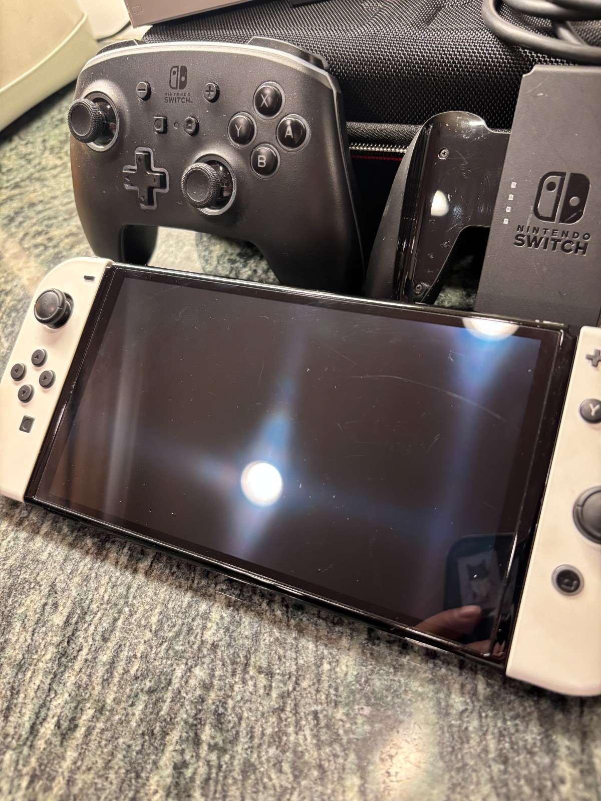 Nintendo Switch OLED White Bundle Dock Charger Pro Controller Case Game Included