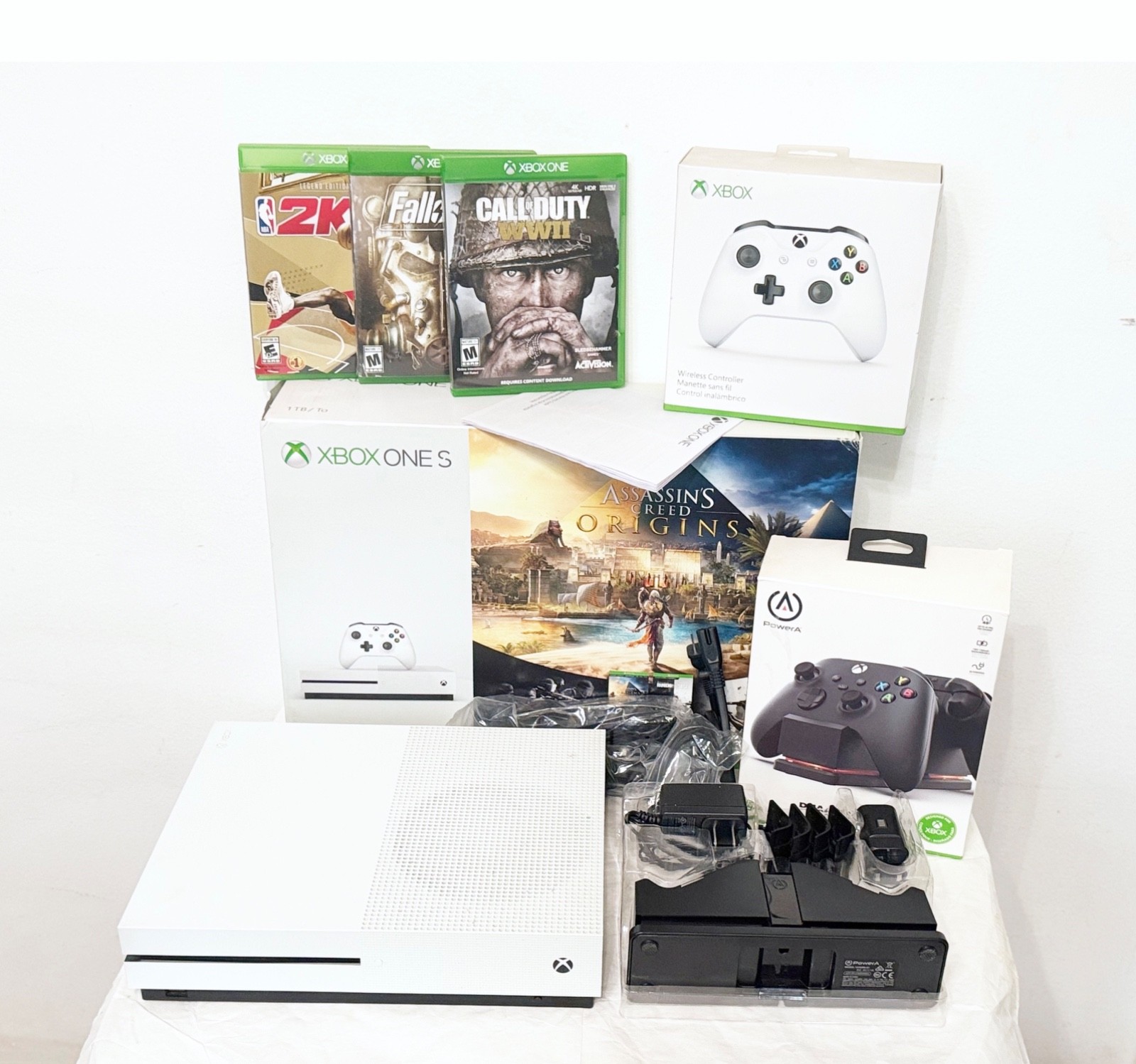 Microsoft Xbox One S 1TB Console – White- Model 1681- Bundle Games, Controller +