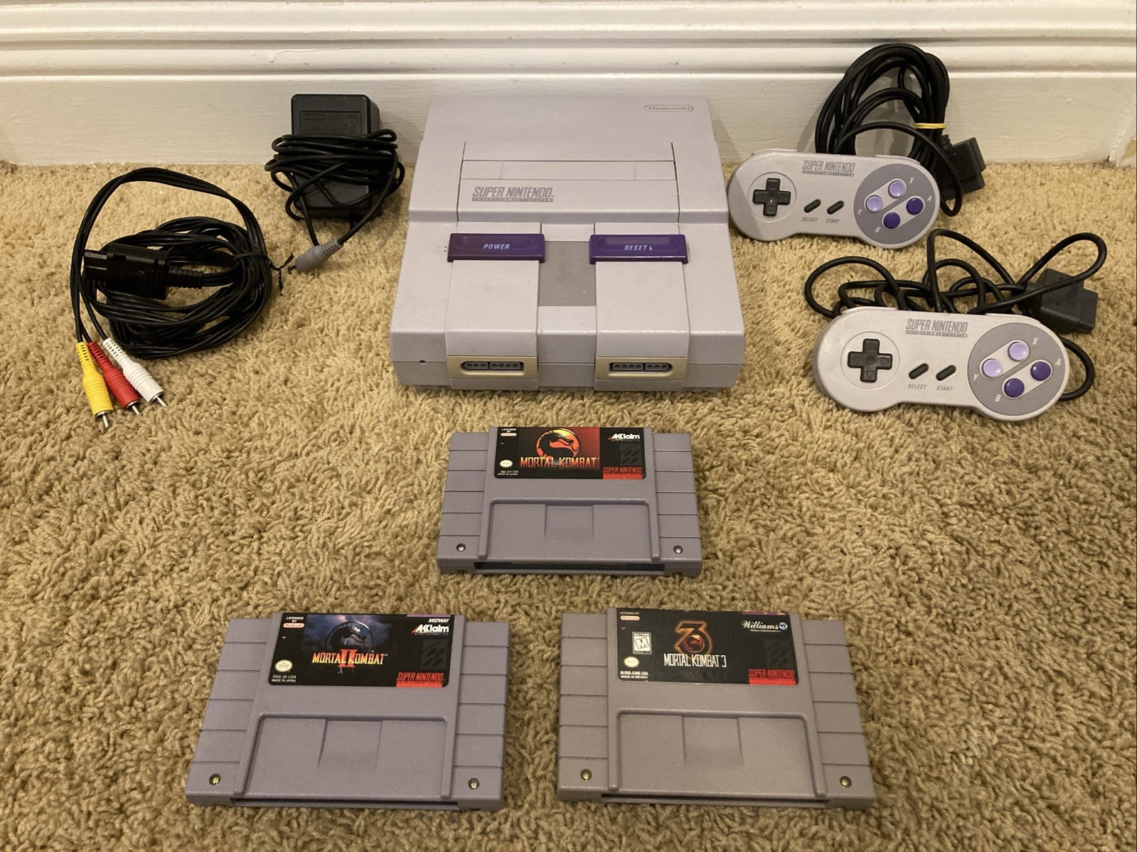 Super Nintendo System SNES Bundle – Mortal Kombat Game Lot – Tested!