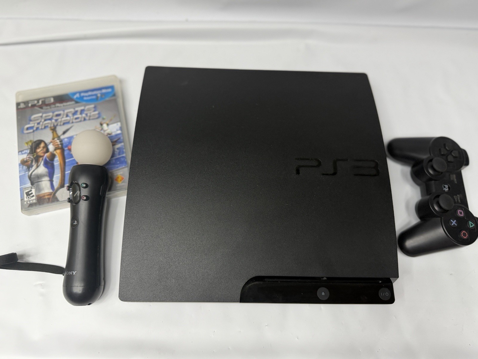 Sony Playstation 3 PS3 Slim Black Console 320GB Move Sports Champions Bundle
