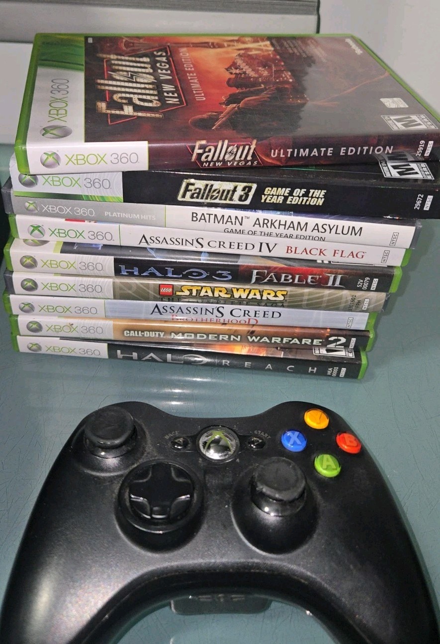 Microsoft Xbox 360 S 250GB Black Console Model 1439 + 9 Games READ