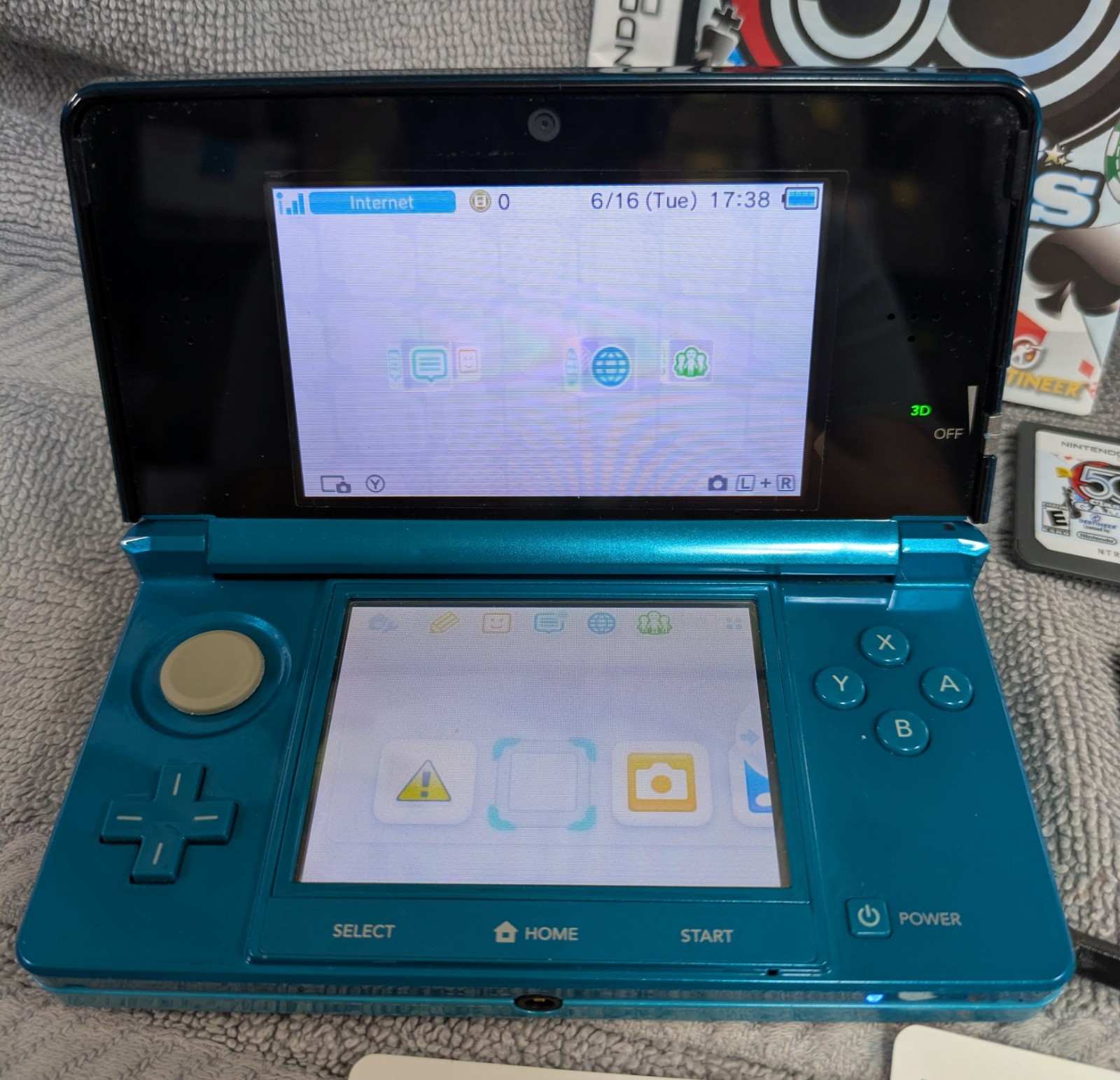 Nintendo 3DS Aqua Blue Handheld Console CTR-001 Bundle Tested