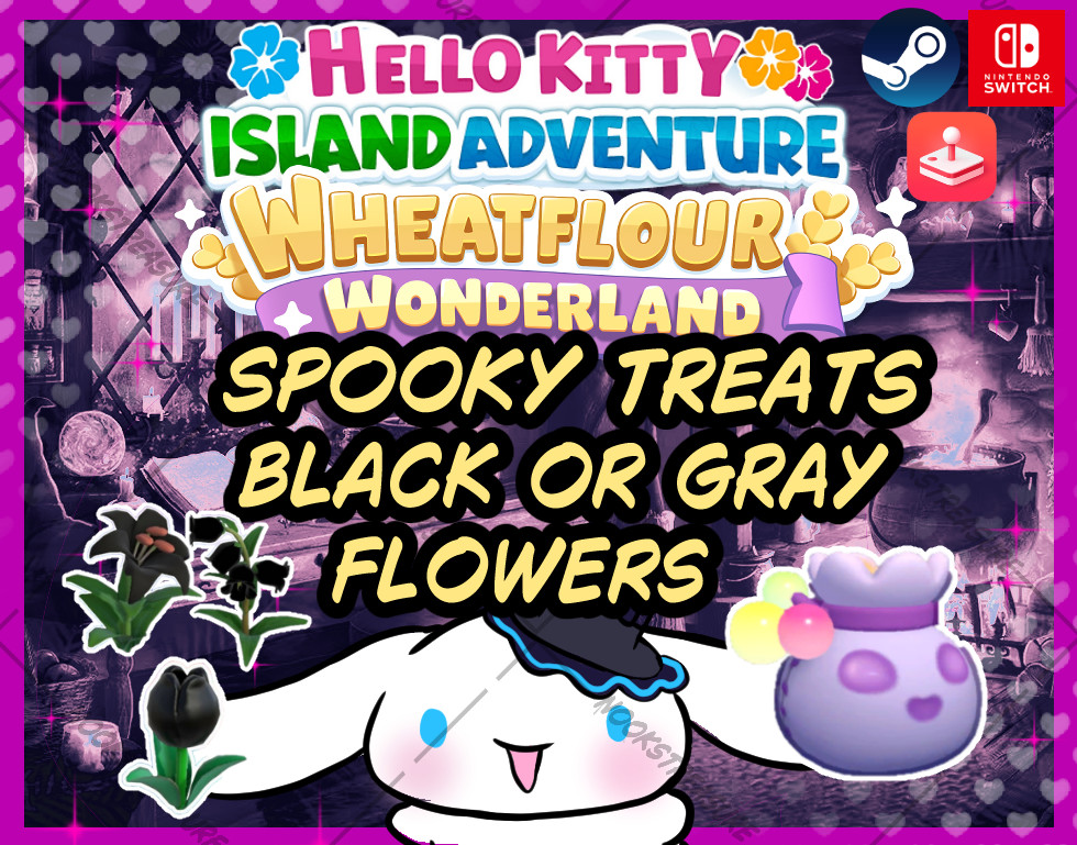 Hello Kitty Island Adventure Spooky Treats, Gray & Black Flowers