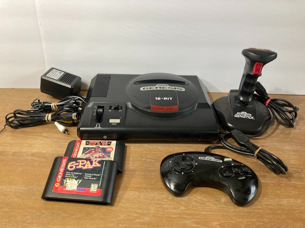 Sega Genesis Console 16-Bit – (1601) BUNDLE w/Controller Genistick Cords 7 Games