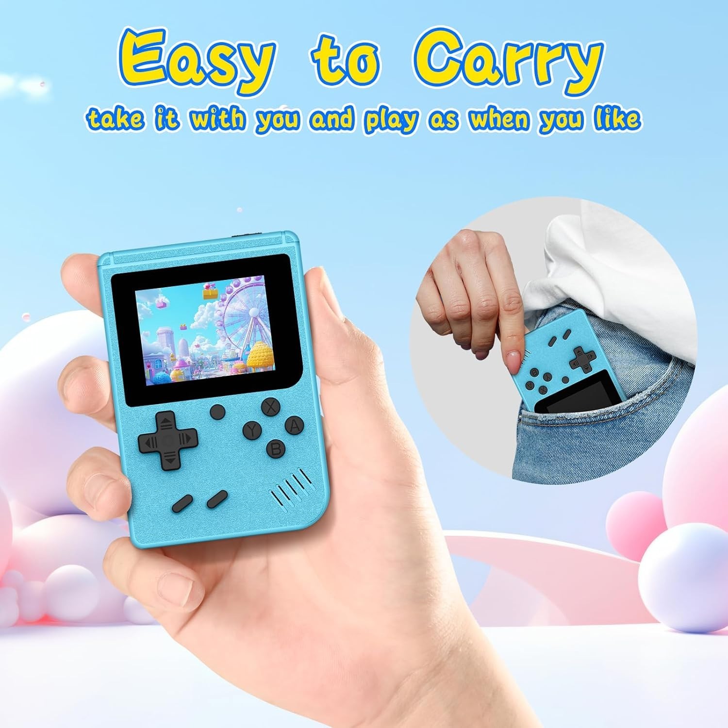 Classic Gaming Redefined: Light Blue Handheld Console with 400 Pre-loaded Games