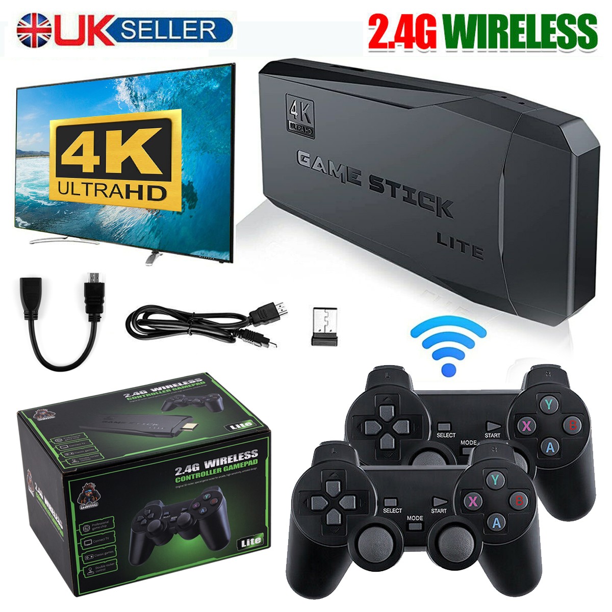 Video Game Console Retro 40000+ Games TV Stick 4K HDMI &2 Wireless Controller