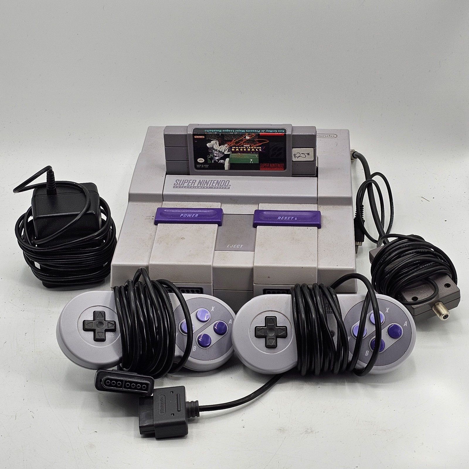 Nintendo SNES Console w/ 2 Controllers, Power Cord & Ken Griffey Jr MLB Untested