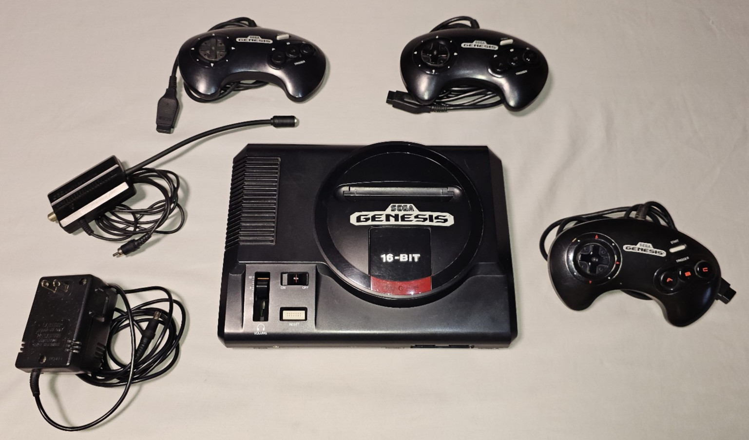 Sega Genesis 16-Bit Model: 1601 Ready to Play Bundle + OEM Cords + 3 Controllers