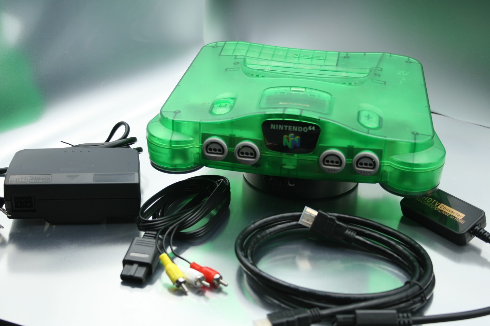 N64 Nintendo Jungle Green Console + Expansion Pack POWER ADPTR, A/V CABLES, HDMI