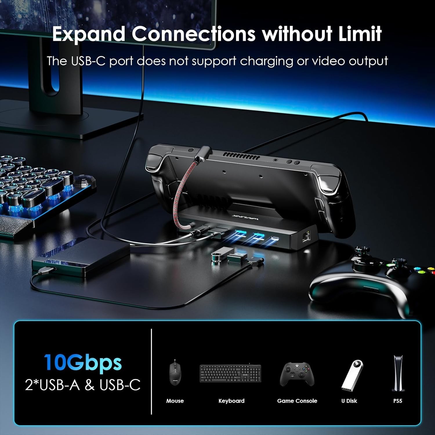 Compact 6-in-1 Docking Station for Steam Deck – 4K HDMI, 100W Charger Included