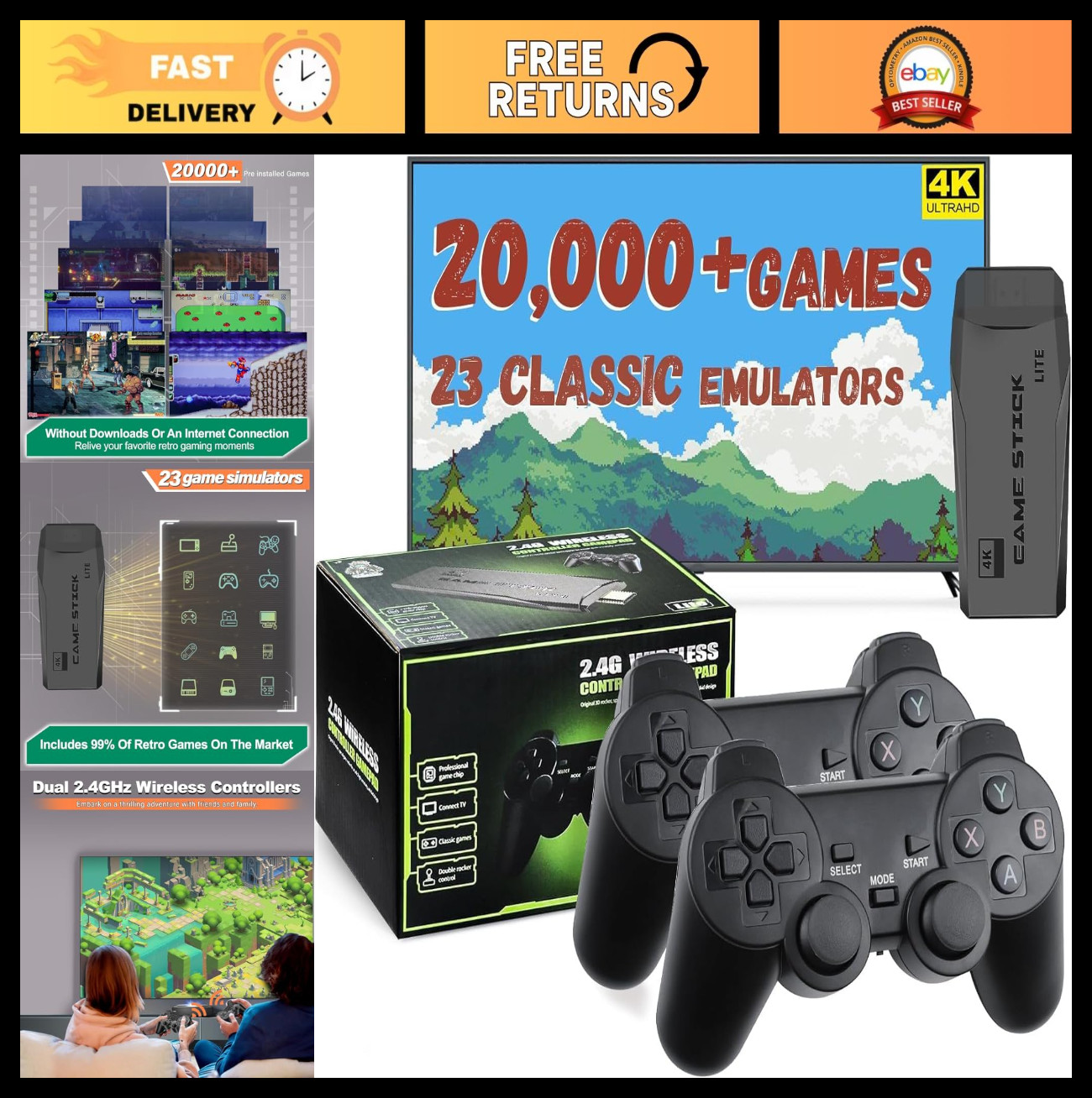Retro Gaming Console with 20,000+ Classic Games, 23 Emulators, Dual Wireless Con