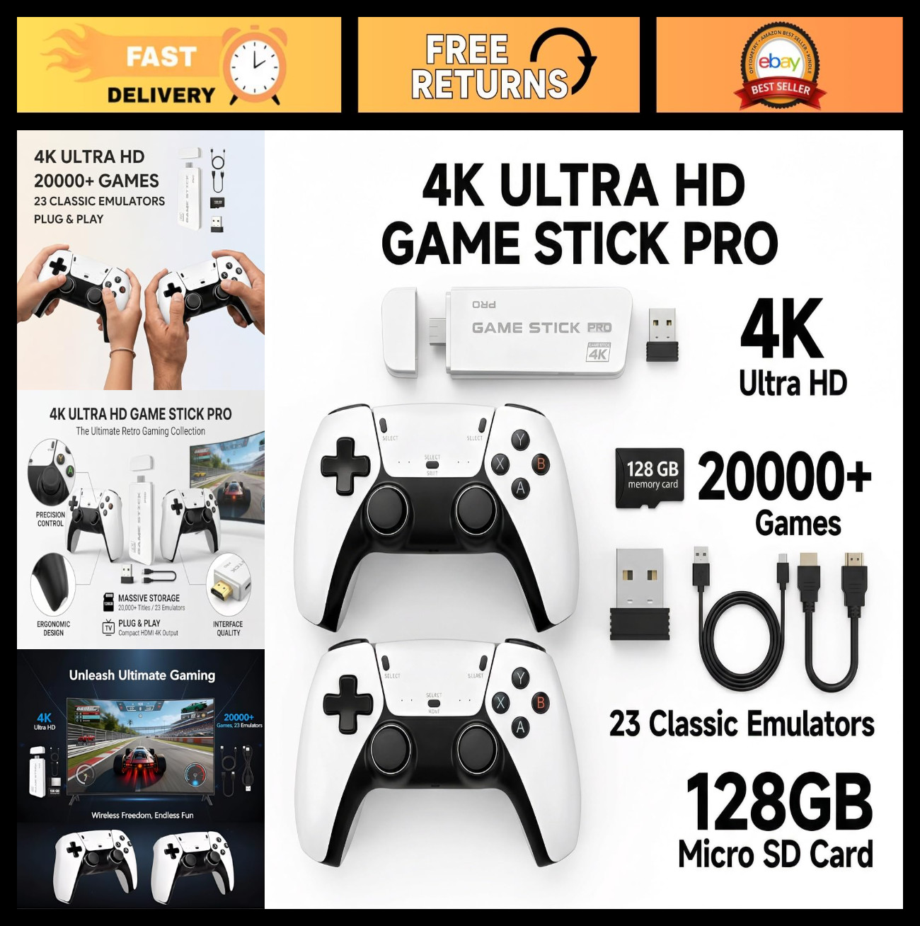 Retro Gaming Console 2026 – 128GB Storage, 20,000+ Classic Games, Dual Controlle