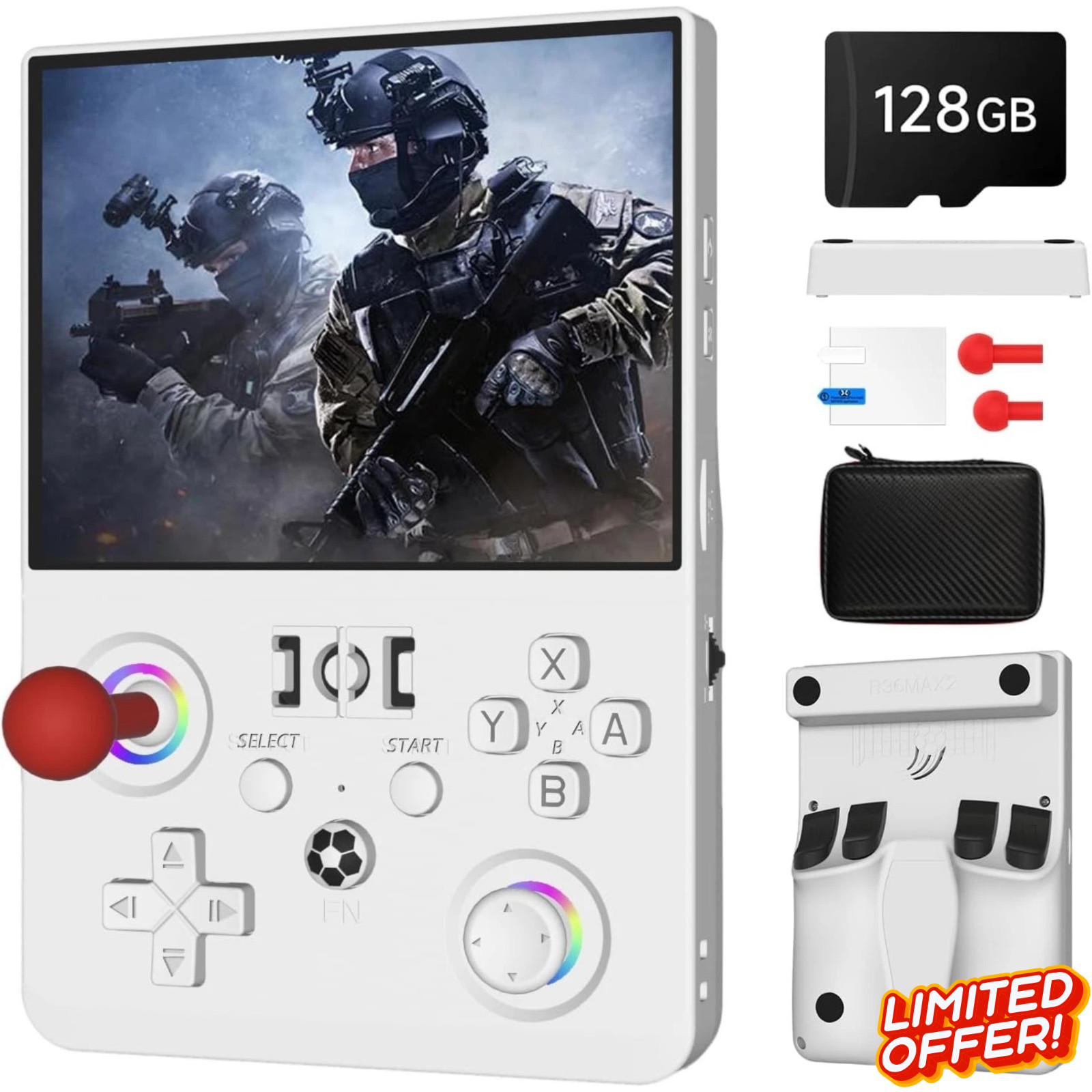 R36MAX 2 Retro Handheld Game Console, 4.5 Inch IPS HD Screen Inch, White