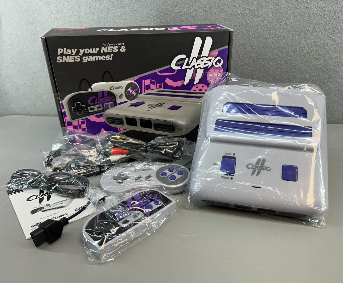 Classiq 2 AV Version Twin Video Game System Grey/Purple for SNES/NES *OLD SKOOL*