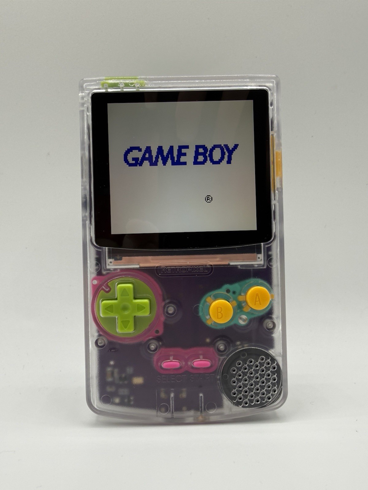 Clear Purple Retro Style USB C Rechargeable Gameboy Color Gameboy Mod IPS Screen