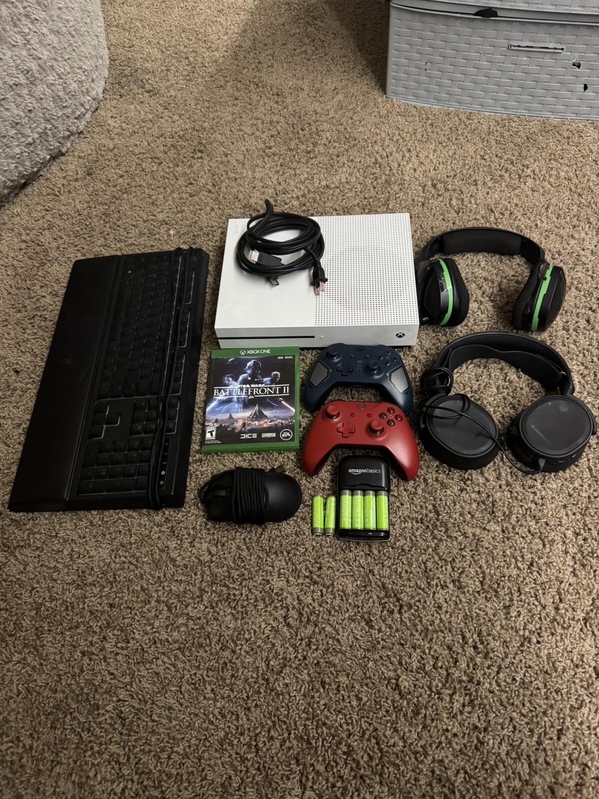 Xbox One S 1TB Console 50+ games full setup w/ 2 controllers, 2 headsets, etc