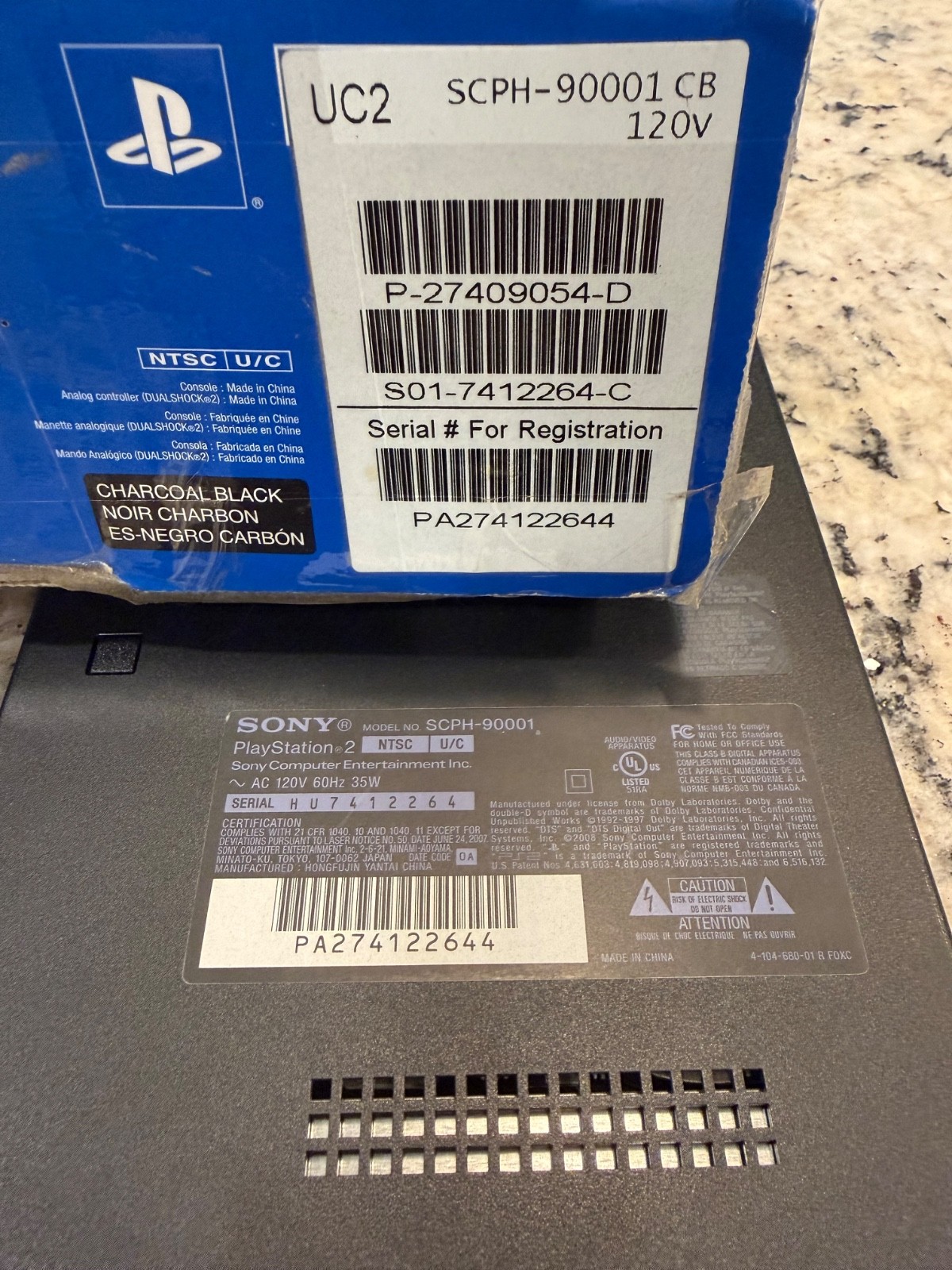 Playstation PS2 Slim SCPH-90001 with box and matching serial number.