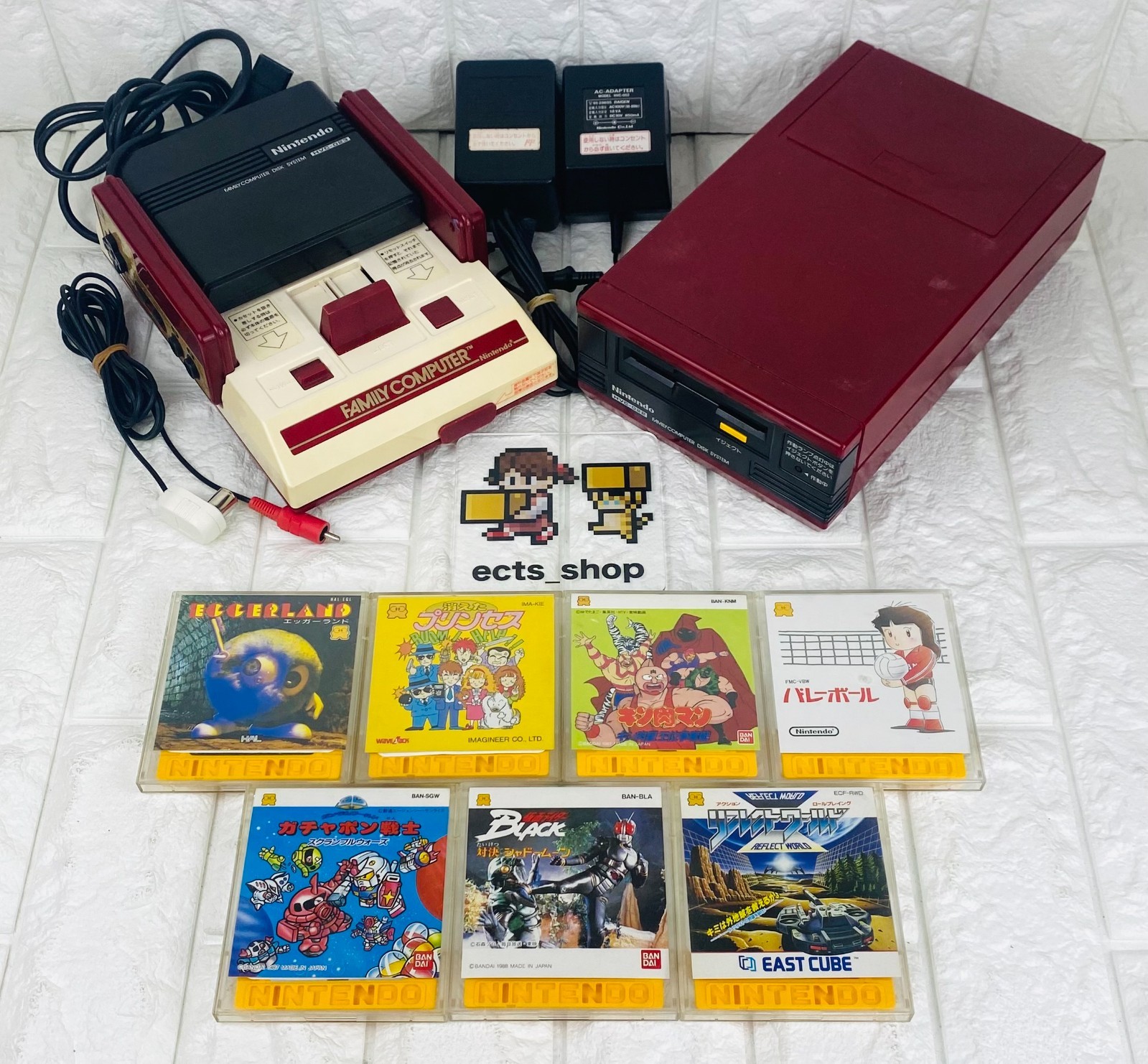 Nintendo Famicom & Disk System Bundle HVC-001 HVC-022 7 Games Tested Japan #DS09