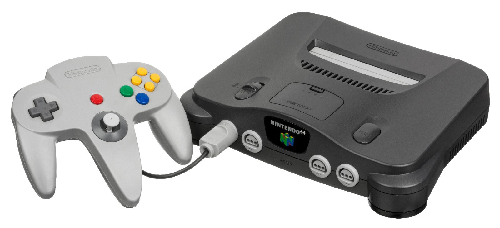 Nintendo 64 Gray Black Console w/ (2 games, memory pak, 2 controllers, cables)