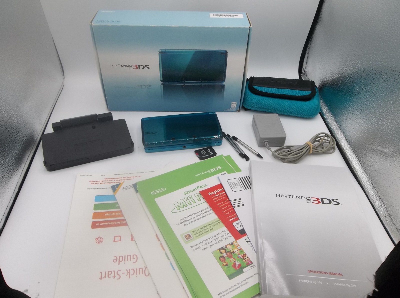 Nintendo 3DS System Complete in Box – Aqua Blue, Charger US Model – Tested