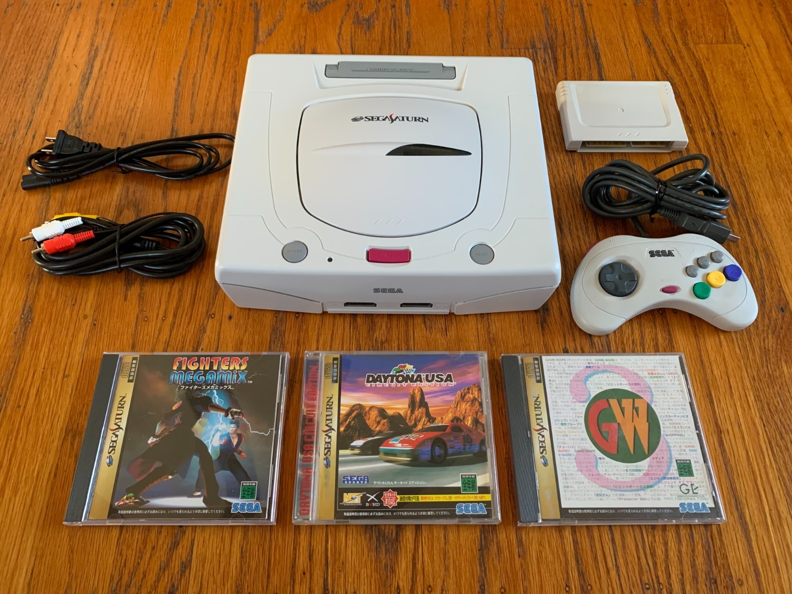 Sega Saturn white Japanese console system Fighters Megamix Daytona USA Circuit